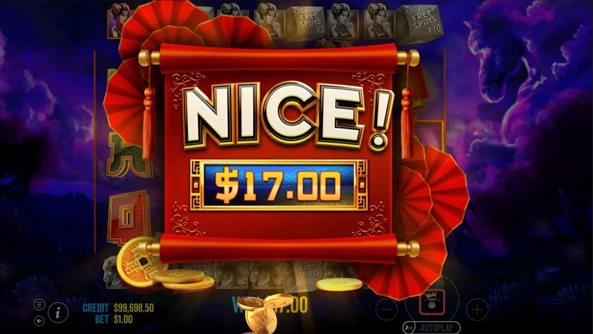 Floating Dragon Wild Horses slot machine screen with Asian theme